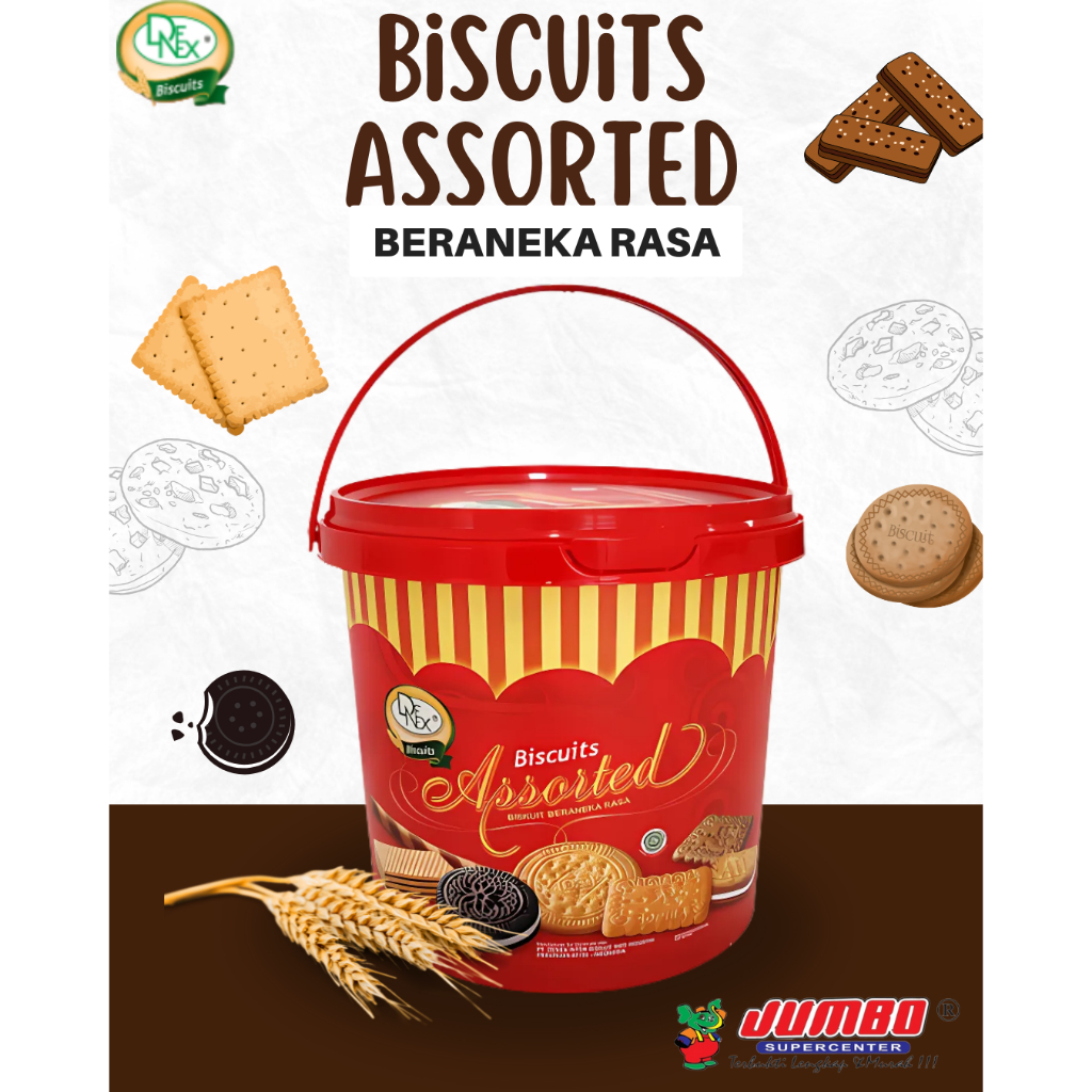 

DENEX Biscuits Assorted - Biskuit Aneka Rasa 350 gram/Toples Ember Bulat/ Kue Lebaran