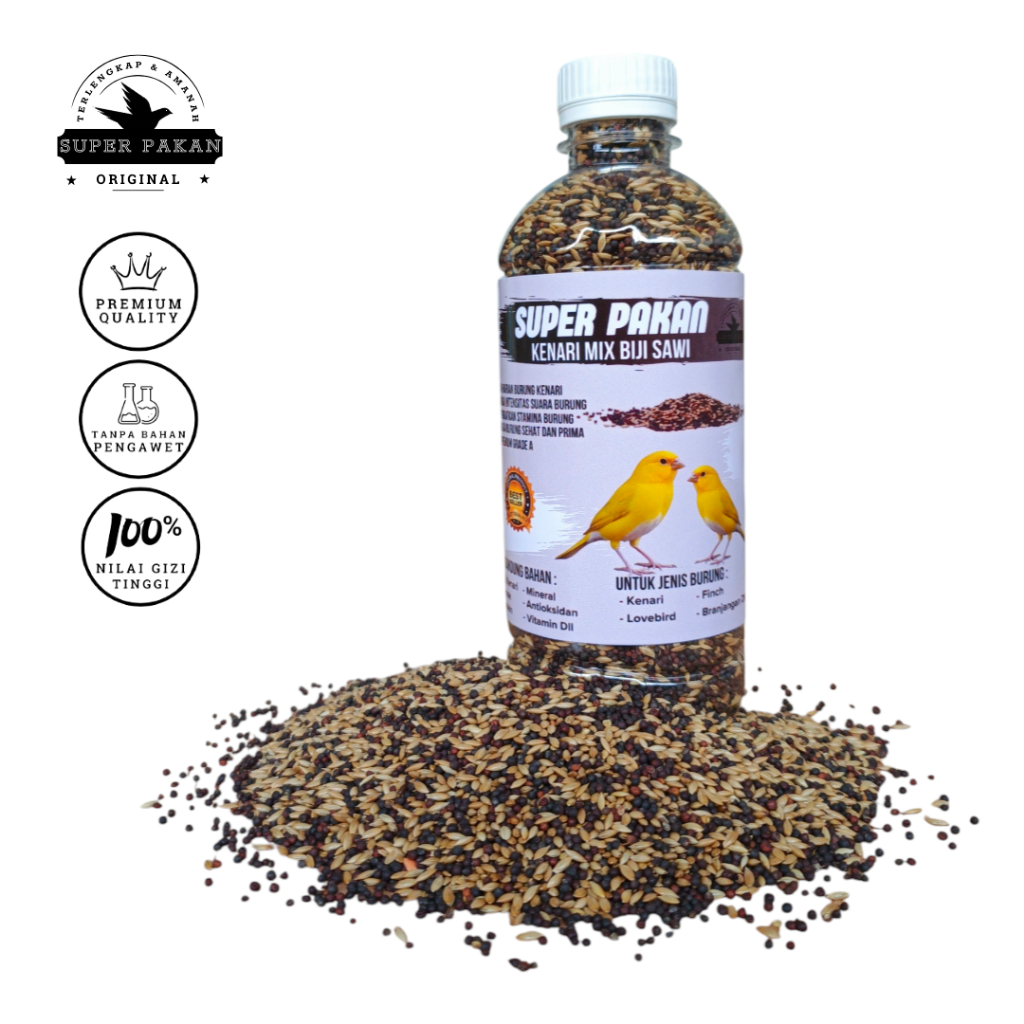 Super Pakan KENARI SEED MIX BIJI SAWI 500 Ml Biji Grade A Premium Untuk Kenari Finch Lovebird Dll