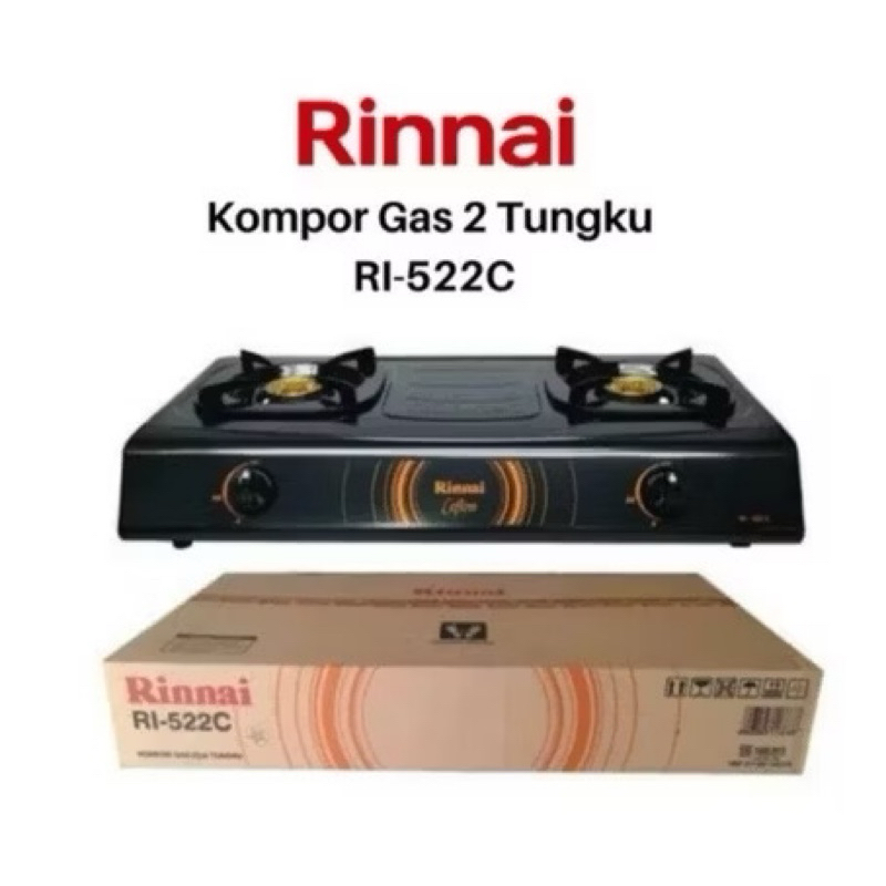 KOMPOR GAS RINNAI RI-522C - Rinnai RI-522C Kompor Gas 2 Tungku Teflon ri 522 C GARANSI RESMI Kuninga