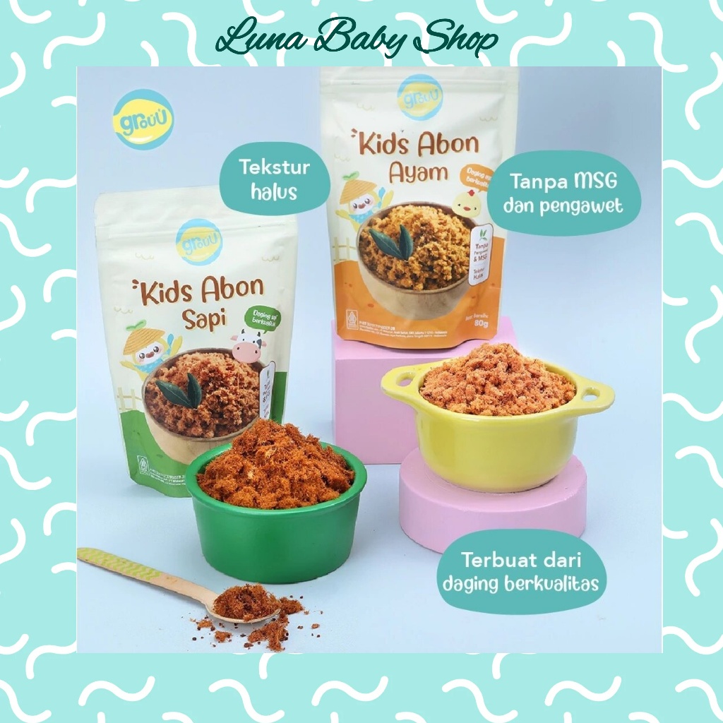 

Grouu Kids Abon/MPASI Anak/Abon No MSG Tanpa Pengawet 12m+ 80gram/Abon Anak