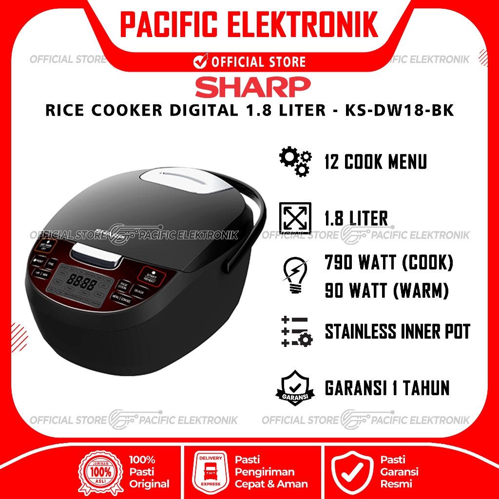 Magic Com Sharp Digital 1.8 Liter KS-DW18-BK (12 Menu)