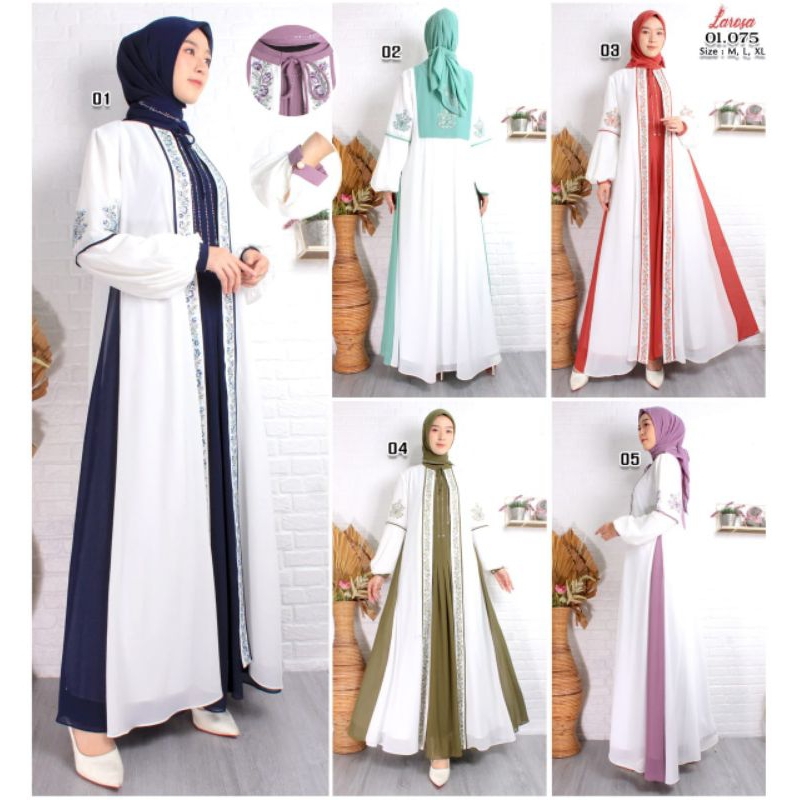 GAMIS LAROSA 06.075 BORDIR SET HIJAB /  DRESS +  HIJAB LAROSA  / GAMIS INNER OUTER + HIJAB /   GAMIS