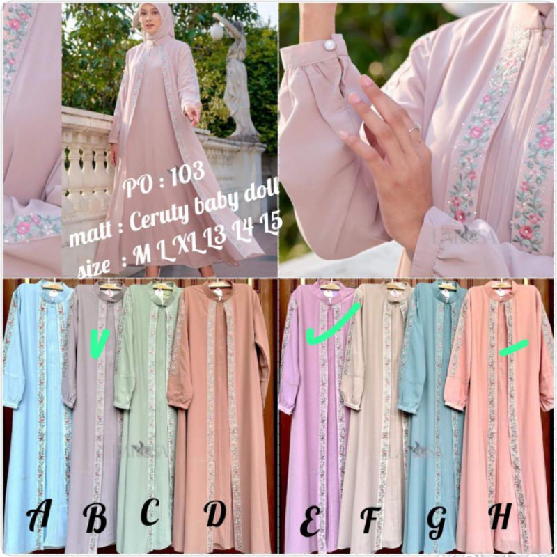 GAMIS BORDIR 103 SET HIJAB by LAROSA   /   GAMIS + HIJAB LAROSA BUSANA   /  GAMIS SET INNER OUTER LA