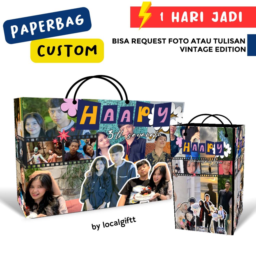

Paperbag Custom Vintage Edition | Bisa request foto dan tulisan | Paperbag custom | Paperbag lucu | Paperbag Foto | Tas Custom