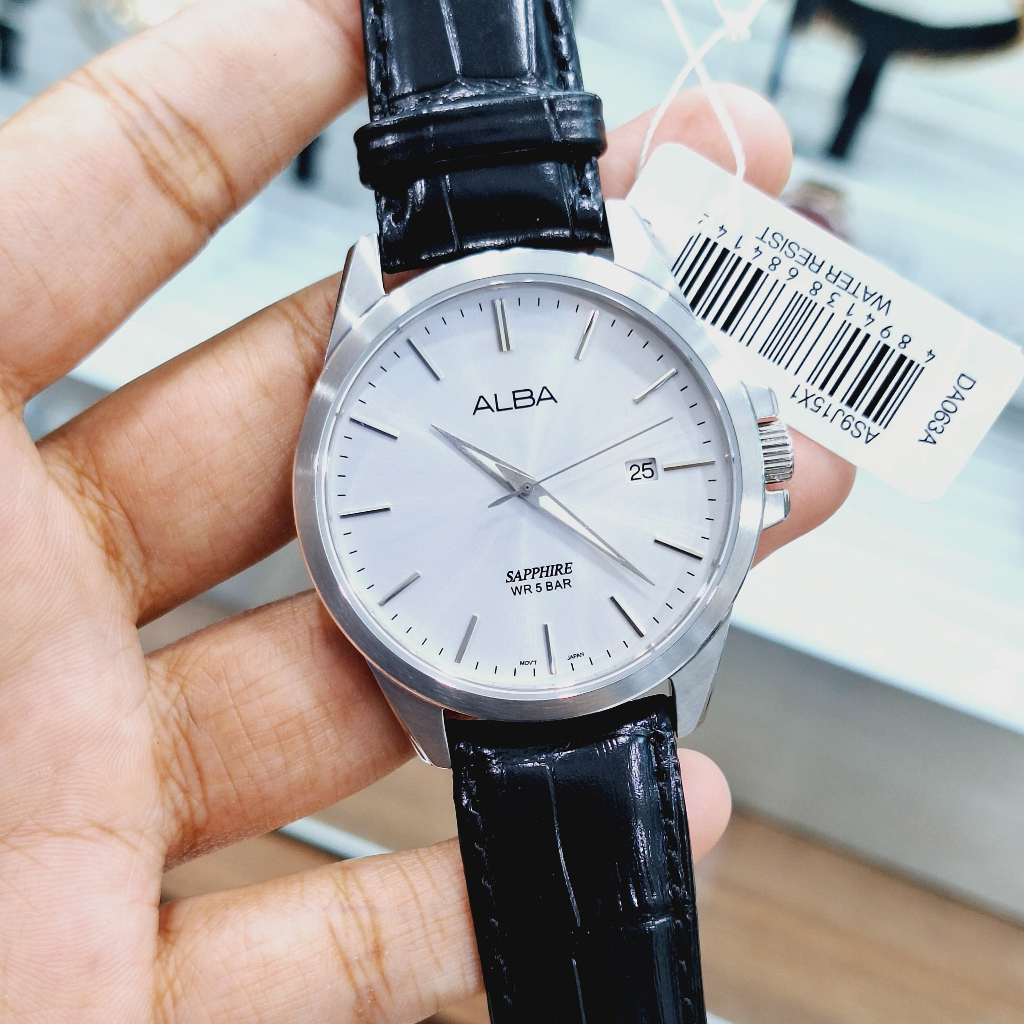 JAM TANGAN PRIA ALBA AS9J15X1 AS9J15 SAPPHIRE BLACK LEATHER ORIGINAL