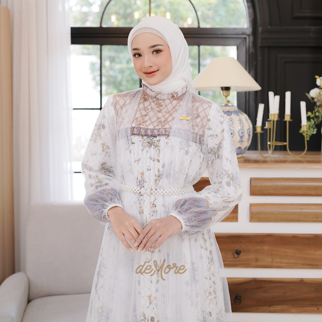 Gamis Putih Mewah Elegan Premium | Drees Kondangan Simple Elegan | Dress - Ceruti Babydoll Zeevia De