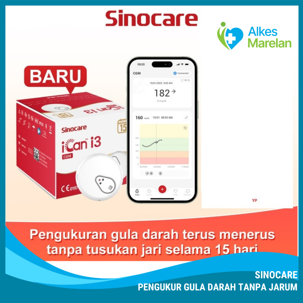 SINOCARE - PENGUKUR GULA Sinocare iCan i3 Alat Cek Gula Darah Tanpa Tusuk Jarum / CGM / 15 Hari Berk