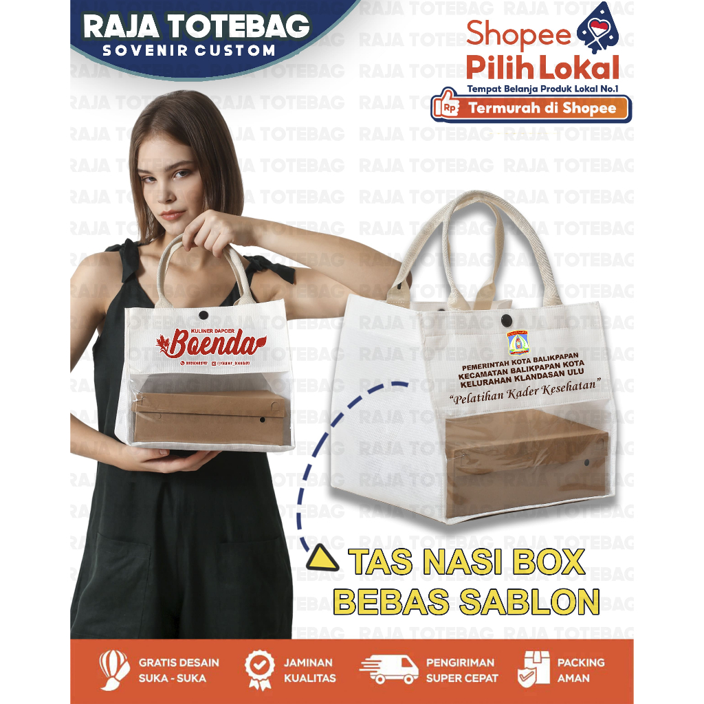 

Tas Nasi Box-Custom Tas Nasi Box-Hampers Sovenir Nasi Box-Bebas Sablon