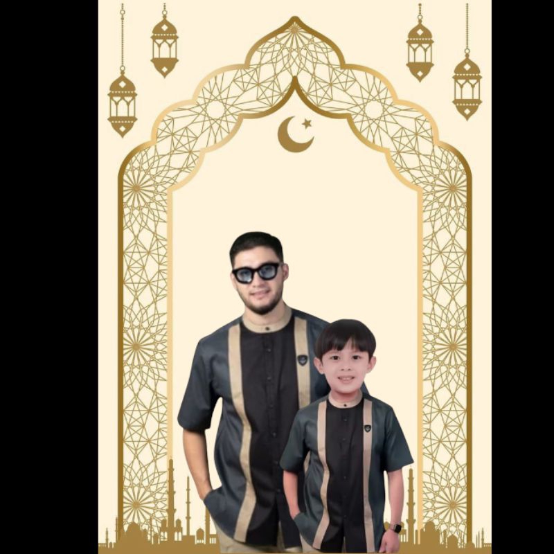 Baju Koko Couple Ayah Dan Anak Laki Laki Harga Terpisah Kemeja Kurta Kerah Sanghai Lengan Pendek Bah