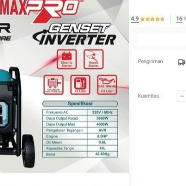 

Generator Yamamax Pro 6600RR Inverter 4 Tak Genset 4000 Watt Bensin
