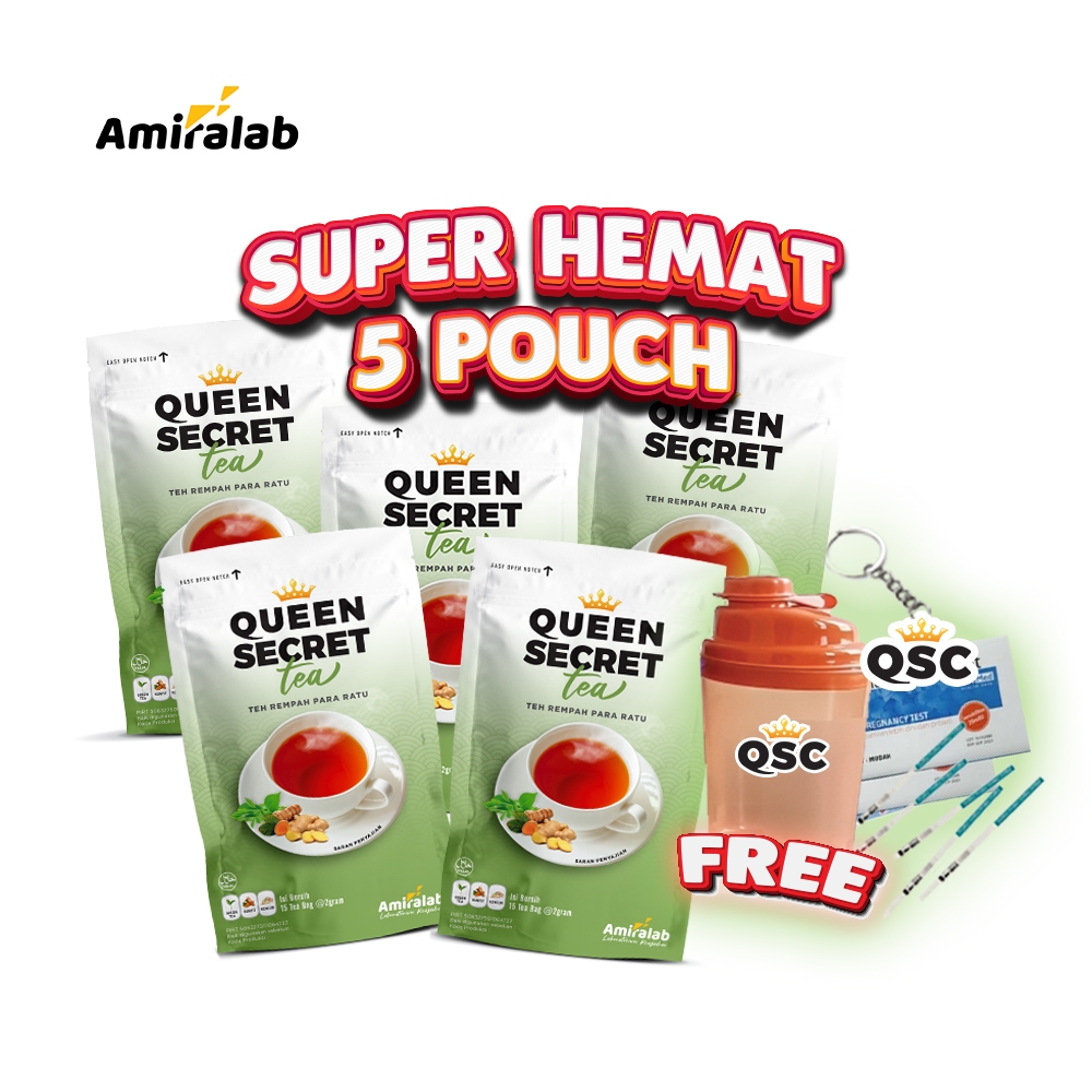 

PAKET SUPER HEMAT (FREE SHAKER+GANCI+TESPACK) AMIRALAB QUEEN SECRET TEA Paket 5 Pouch Garansi 100% Minuman Teh Herbal Pelancar Haidd 15 Bag