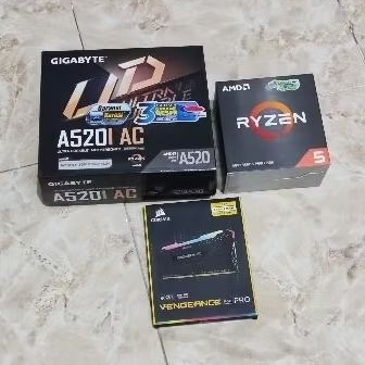 Paketan Motherboard AM4 Gigabyte A520i Ryzen 5 5600 RAM 16GB 3200mhz Corsair RGB Pro - SECOND