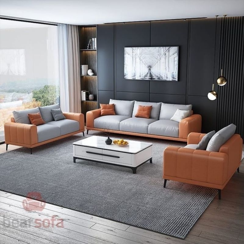 sofa kulit / sofa retro minimalis / sofa 321 dudukan / sofa minimalis