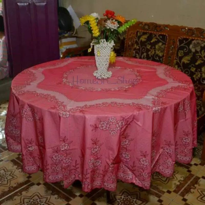 Taplak Meja Makan Vinyl Lace Bulat 180cm / Taplak Meja Makan Besar 6 Kursi