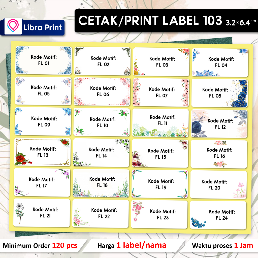 

CETAK STIKER LABEL 103 / PRINT LABEL NAMA UNDANGAN / LABEL BUKU MOTIF FLOWER