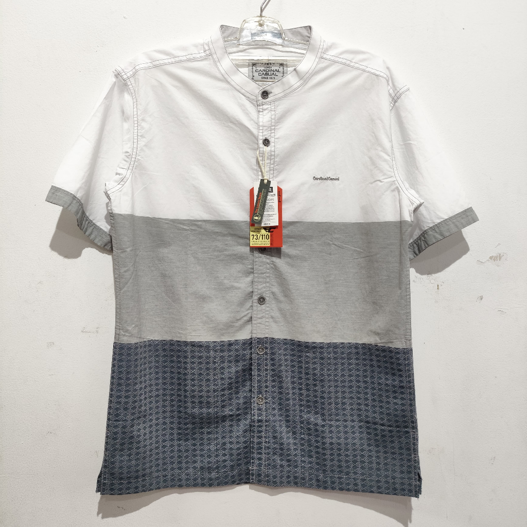 CARDINAL Kemeja Koko Pria Kerah Shanghai Putih Abu Original EAHAR00808P