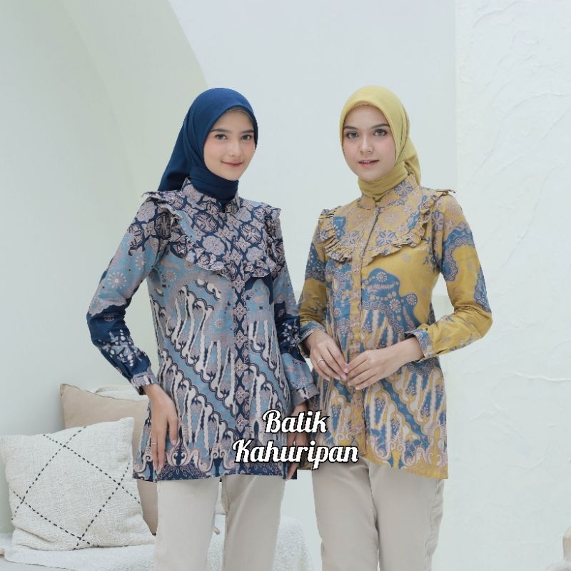 Baju Batik Wanita Modern Kancing Depan Atasan Batik Wanita Lengan Panjang Riyanti By Batik Kahuripan