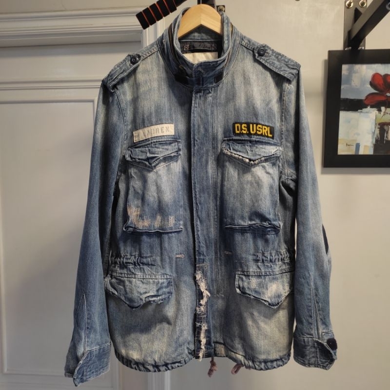 Ralph Lauren Denim & Supply Vintage Parka Jaket Jeans M65 Field Military Blue Denim Washed Zipper Si