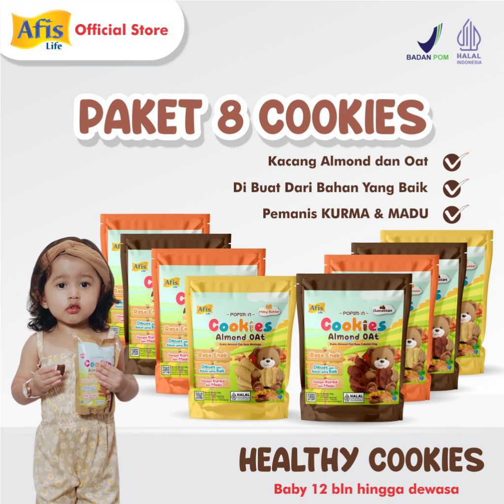 

Afis Popimon Cookies Almond Oat 50g 8Pcs - Kukis Anak cemilan sehat