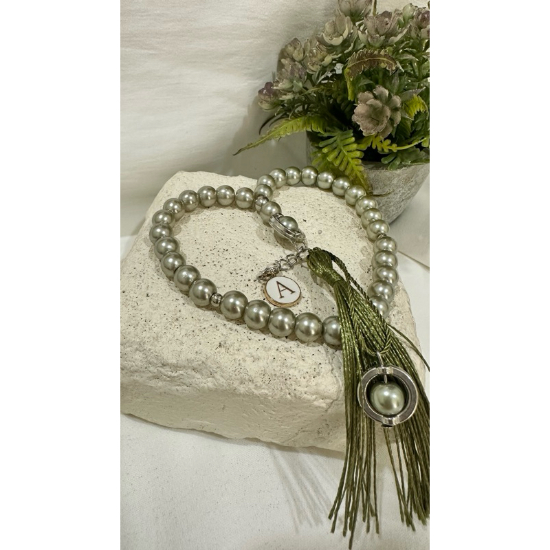 Gelang tasbih mutiara cantik  Free 1 huruf initial nama