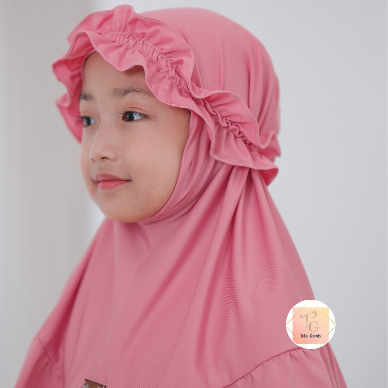 Kerudung Hijab Instan Anak Perempuan Bergo Serut Jersey Balon Toko Gamis