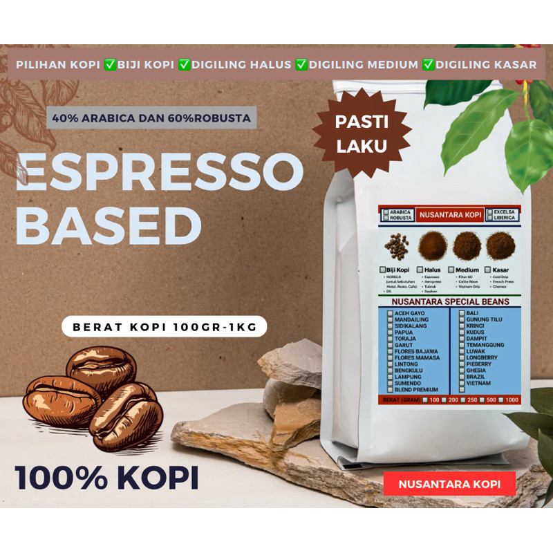 

500gr Espresso Based Bland Premium 100% Kopi Arabica dan Robusta