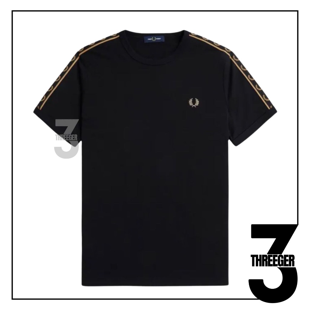 Fred Perry Gold Contrast Taped Ringer Tee Black Original / Kaos Fred Perry Original