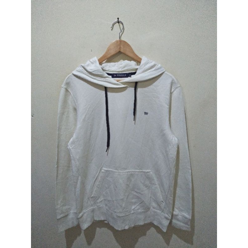jaket hoodie polham putih second original