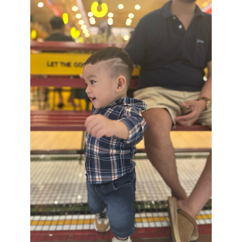 kemeja flanel kotak kotak biru dongker anak cowok 2 th