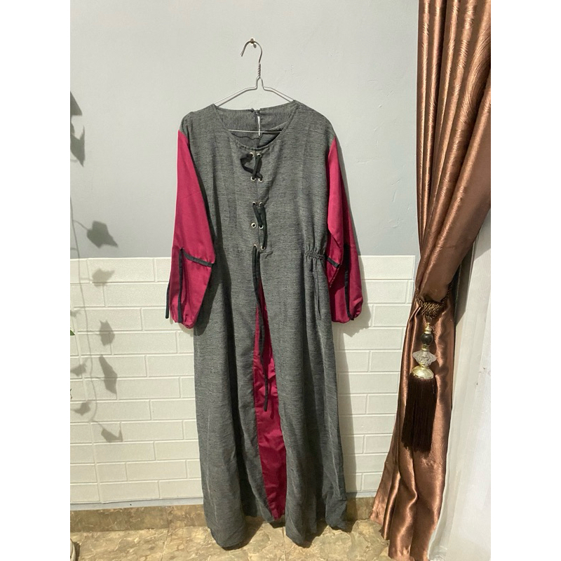 preloved || gamis tali hitam pink