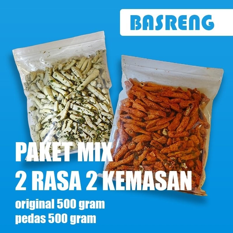 

Basreng Mix 2 rasa 500 gram total 1kg cikruh bumbu melimpah