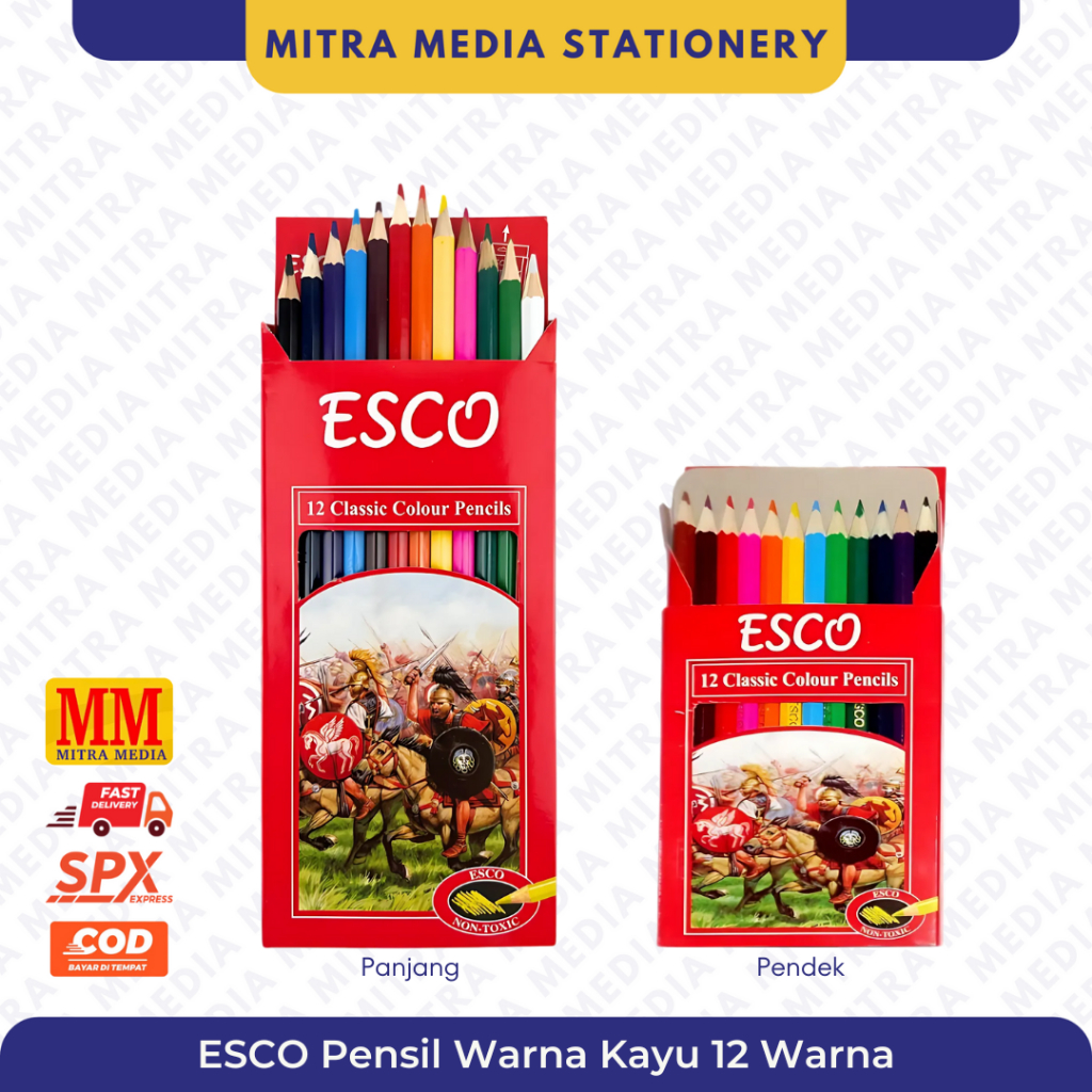 

ESCO Pensil Warna 12 Warna / Panjang / Pendek SET Murah