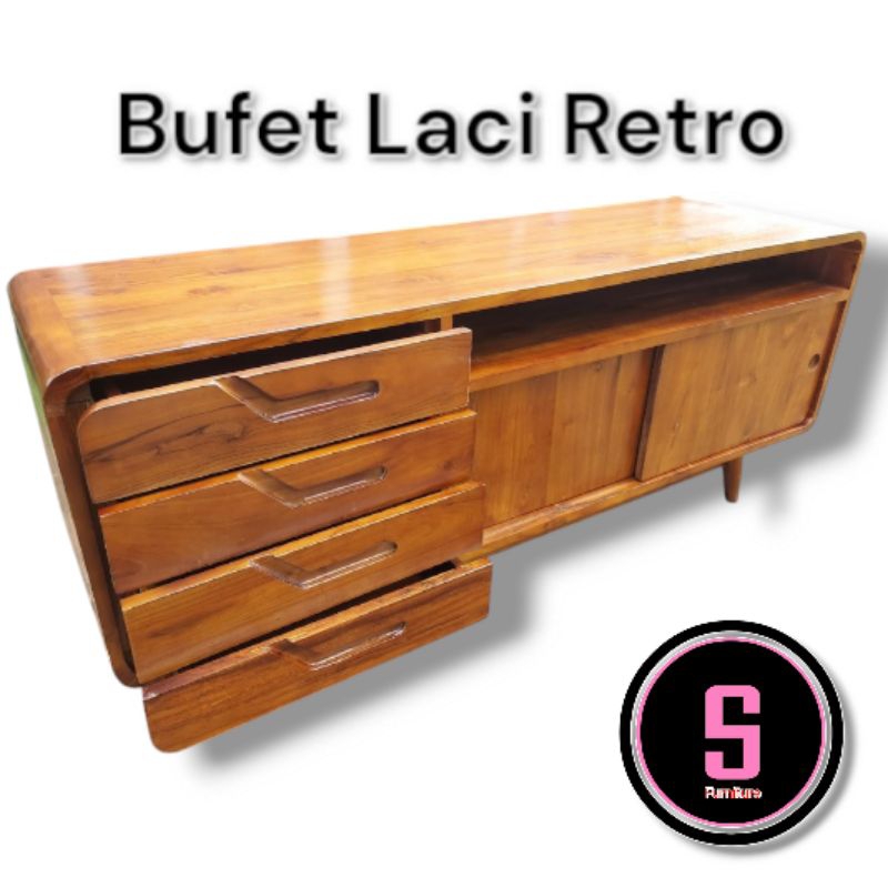 BUFET RETRO MINIMALIS LEMARI TV BAHAN KAYU JATI JEPARA