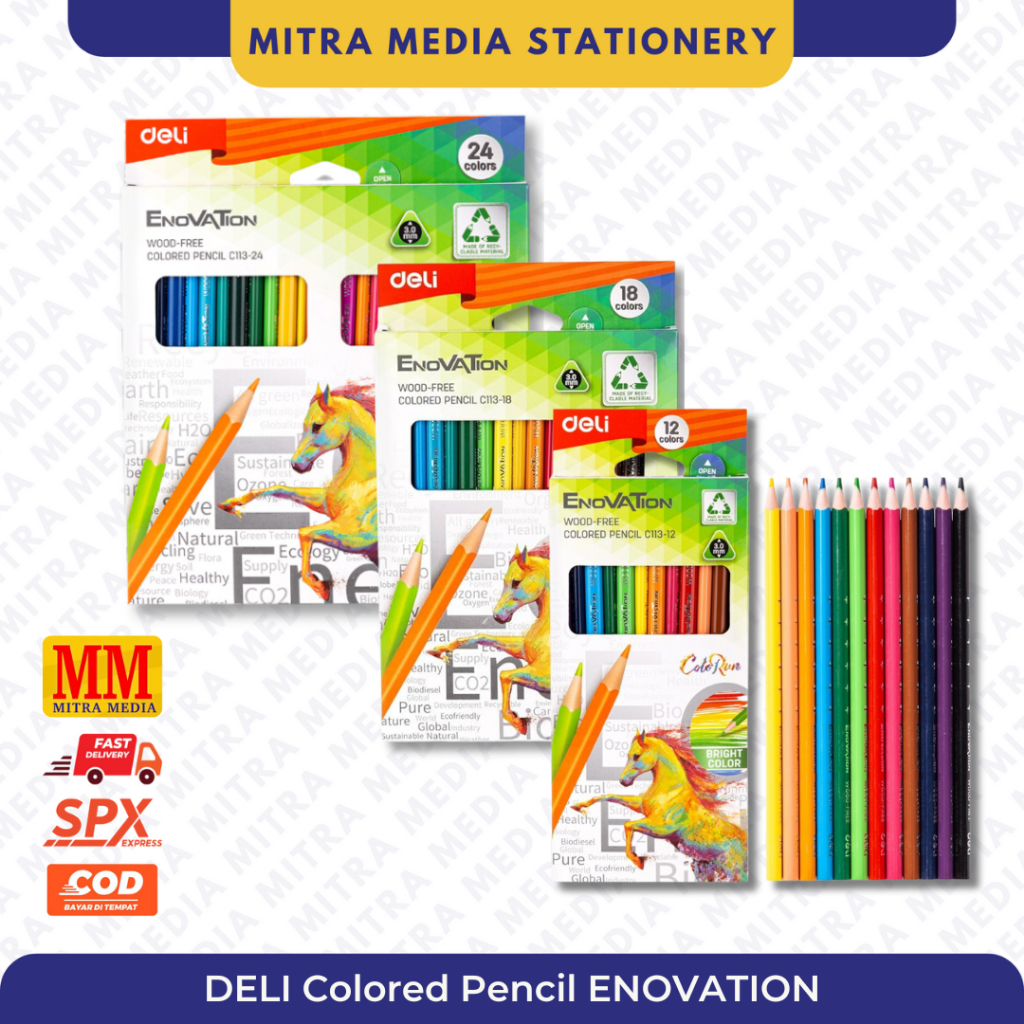 

DELI Pensil Warna Colored Enovation / Color Run Pencil / 12 / 18 / 24 Warna Panjang - DELI C113-24