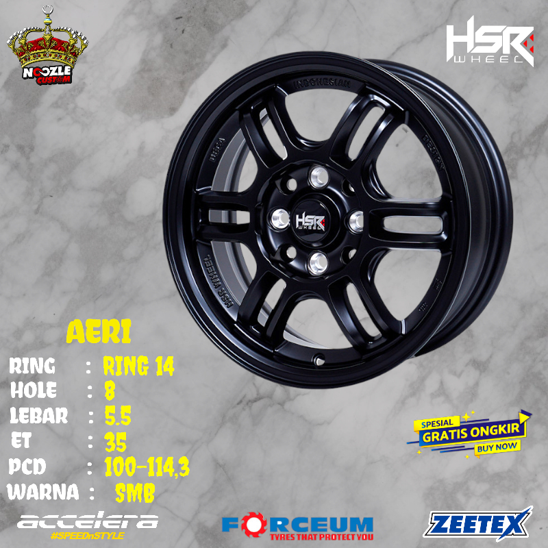 Velg Mobil Ring 14 Lubang 4 Double PCD HSR Terbaru Type AERI Pelek Racing R14