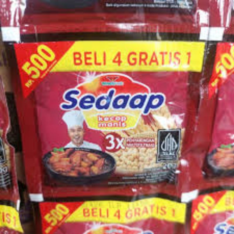 

Kecap manis Sedaap kemasan 2 renceng isi 24 sachet eceran 500