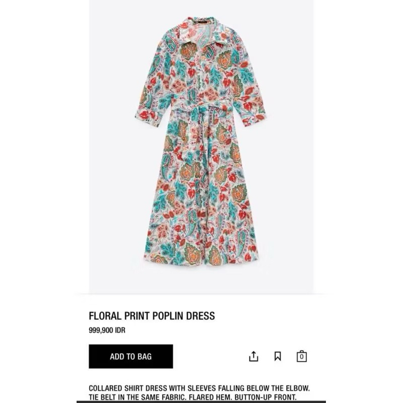 Preloved zara dress / ZARA Floral Printed Poplin Dress Size