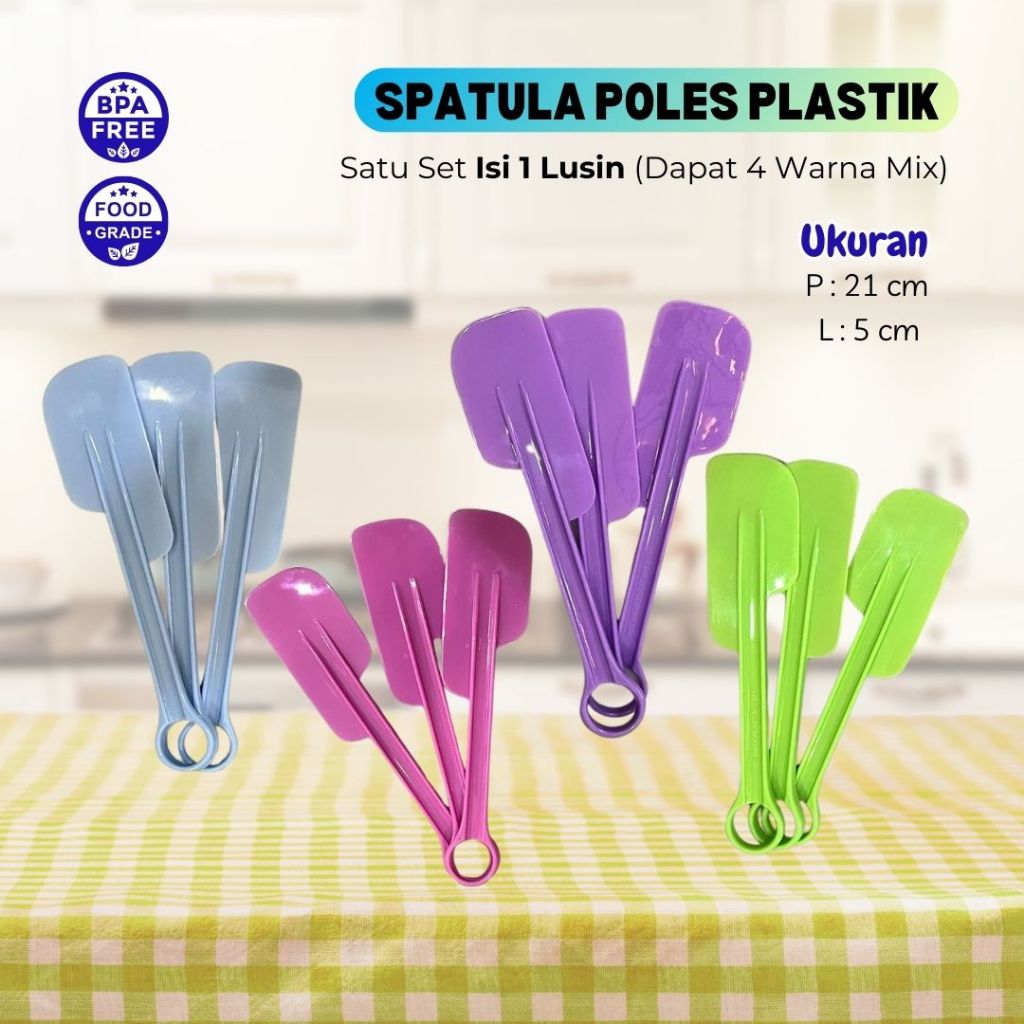 [Isi 12 PCS] 1 Lusin Spatula Plastik / Solet Plastik / Polesan Kue Ulang Tahun Cantik Plastik Bahan 