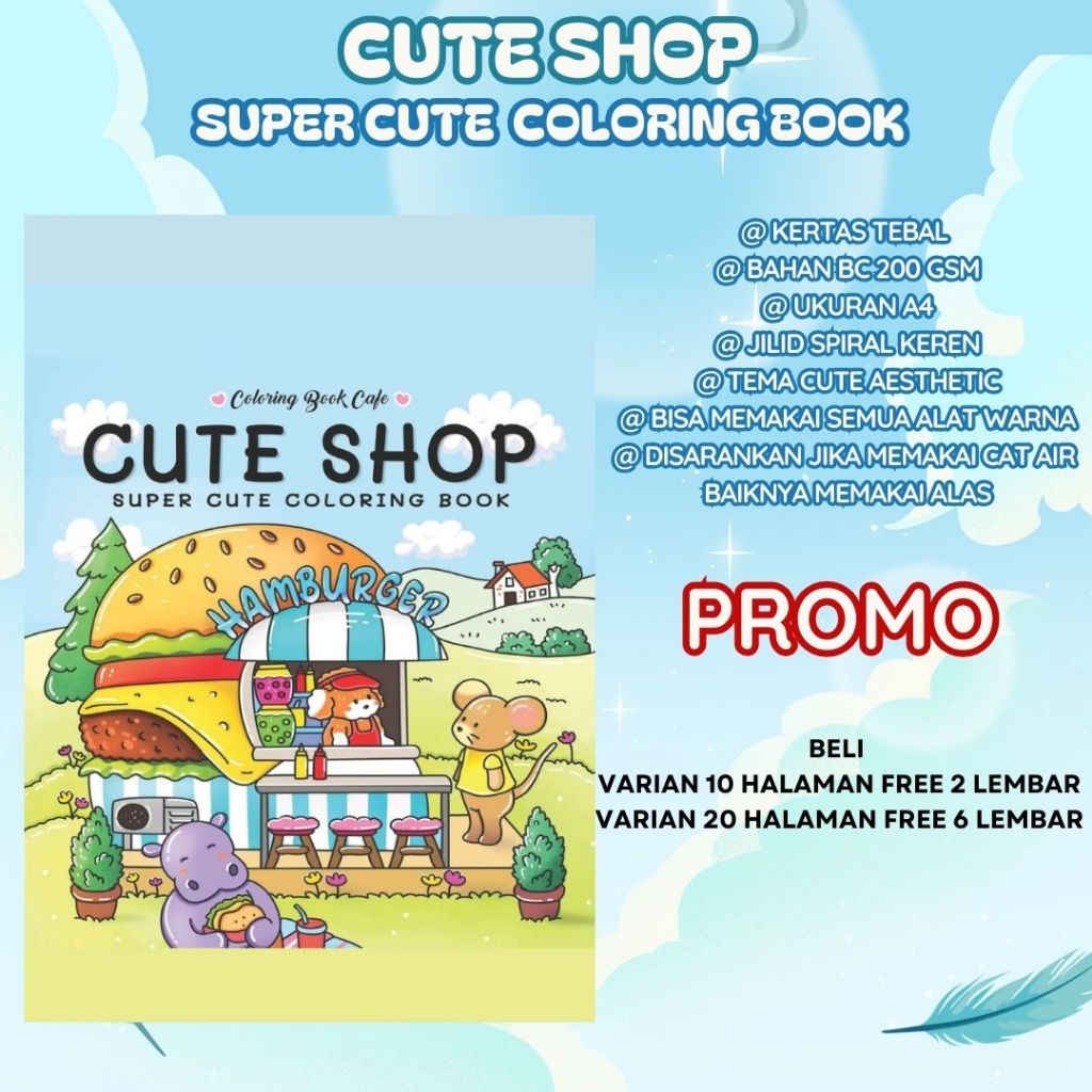 

CUTE SHOP Coloring Book Buku Mewarnai Anak Remaja Dewasa Aesthetic Ukuran Kertas A4 Tebal 200 gsm