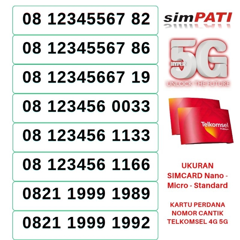 NOMOR CANTIK SIMPATI 4G 5G TELKOMSEL NOCAN SIMPATI NOMER SIMPATI CANTIK KARTU PERDANA SIMPATI NOMER 