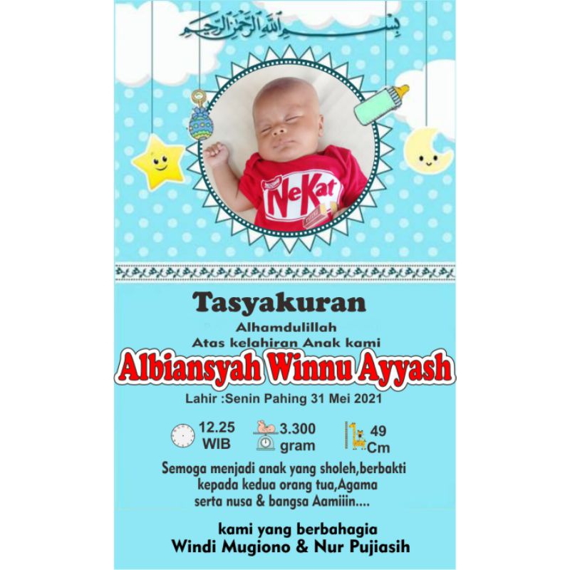 

stiker tasyakuran kelahiran nama bayi request foto anak