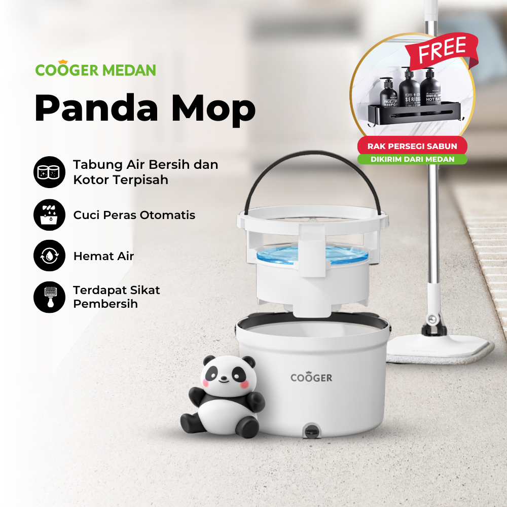 COOGER MEDAN Alat Pel Lantai 2in1 Bentuk Panda Pemisah Air Kotor Dan Air Bersih Otomatis Spin Mop