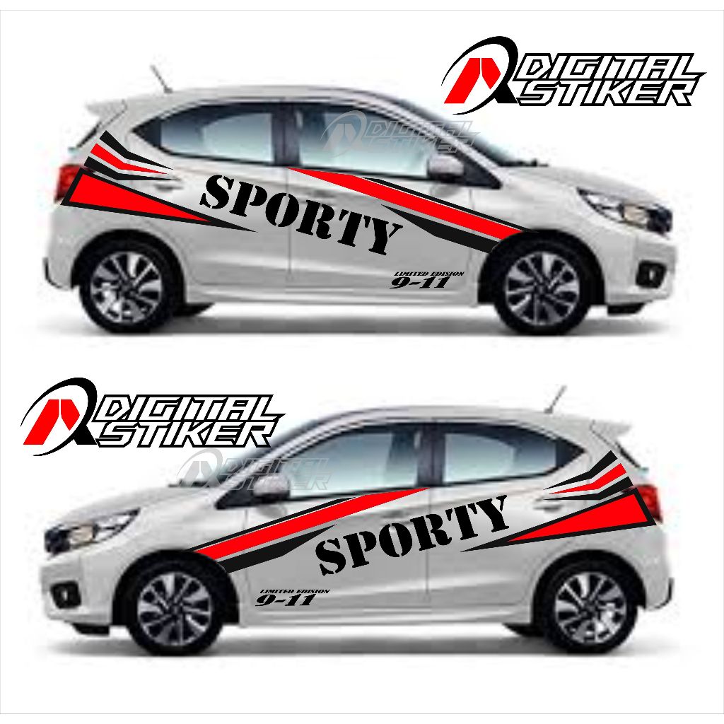 Stiker mobil honda brio Sticker body samping mobil honda brio stiker sporty