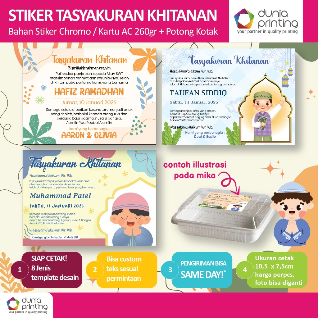 Cetak Kartu / Stiker Tasyakuran Khitan - Walimatul Khitan - Khitanan