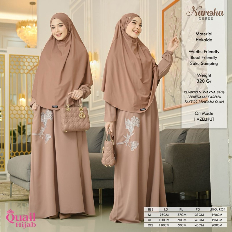 Quail Hijab - Naresha Dress | Gamis Bunga Polos Kombinasi Bordir | Premium Best Seller