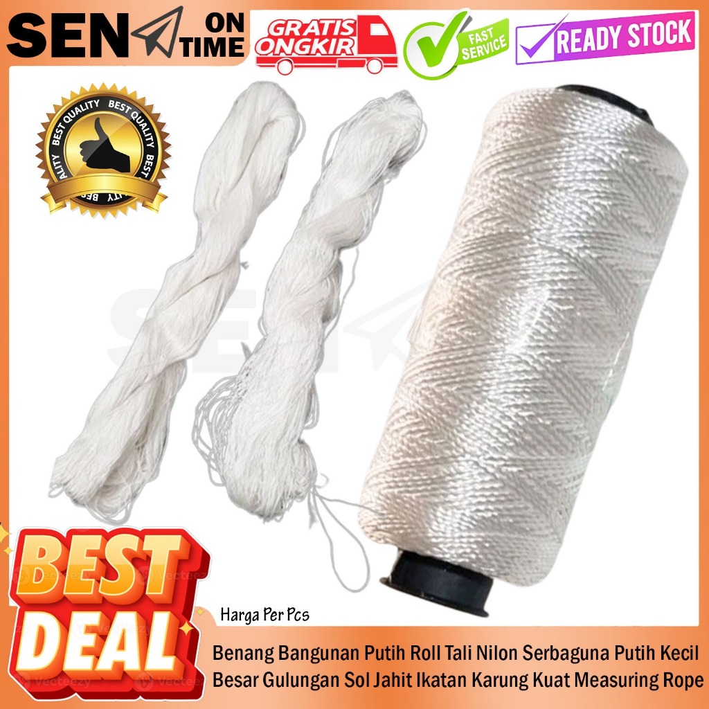 Benang Bangunan Putih Roll Tali Nilon Serbaguna Gulungan Kecil Besar Panjang White Measuring Rope Bu