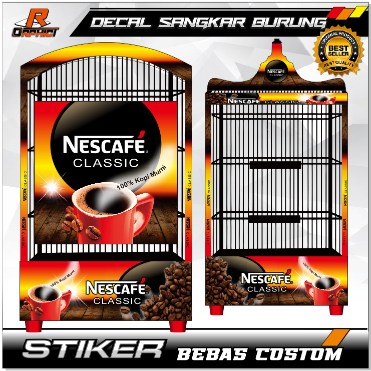 STICKER SANGKAR DECAL NESCAFE KANDANG BURUNG KOTAK STIKER UKURAN BESAR KECIL NO 1 2 3 UNTUK KACER CU
