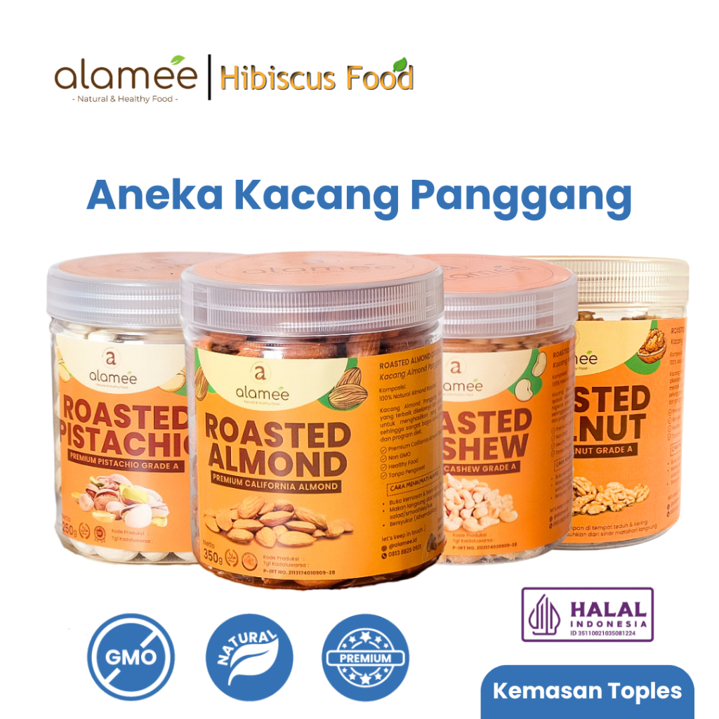 

Kacang Almond Almon Mede Walnut Pistachio Kupas Panggang Premium Roast Roasted TOPLES Siap Makan