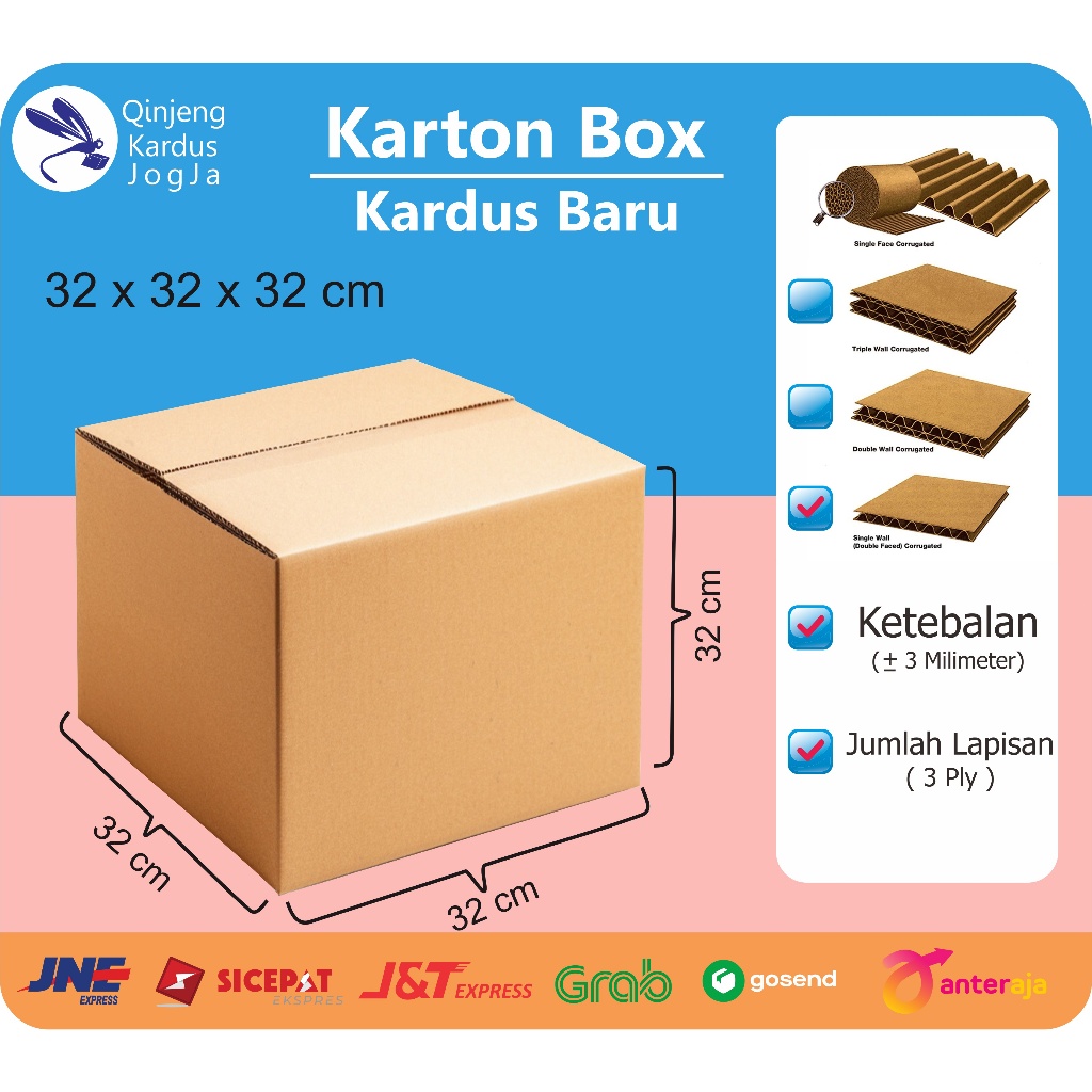 

Karton Box / Kardus baru 32 x 32 x 32, Tebal -+ 3mm