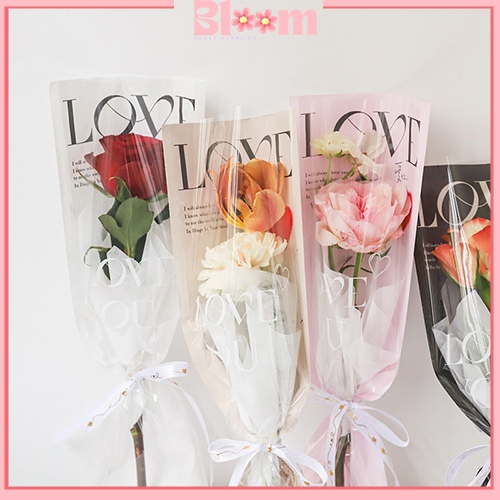 

30 lembar Plastik buket bunga single rose motif love flower buket bunga SF04